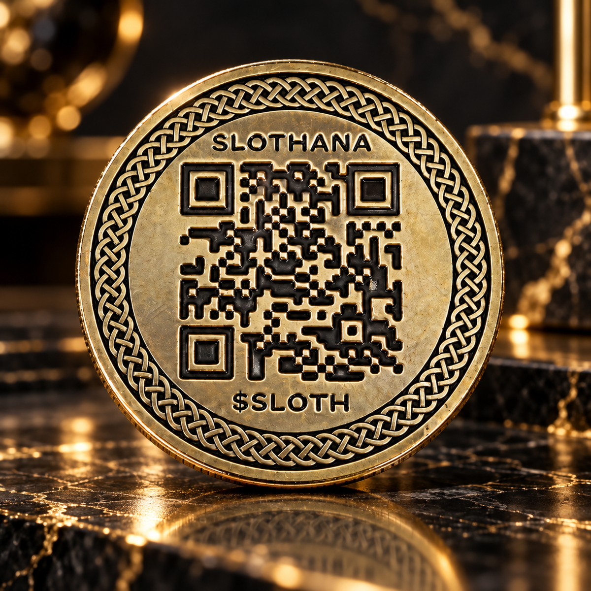 Sběratelská mince Slothana – Telescope Sloth + QR – mosaz