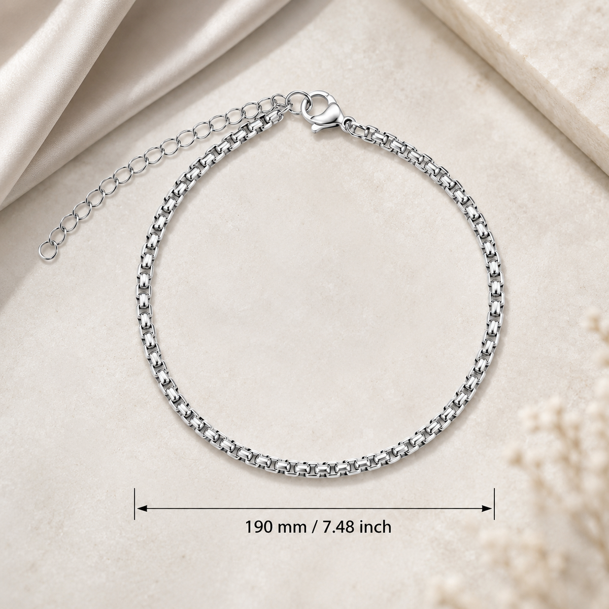 Silberfarbenes Edelstahlarmband, 19 cm lang, Typ 1