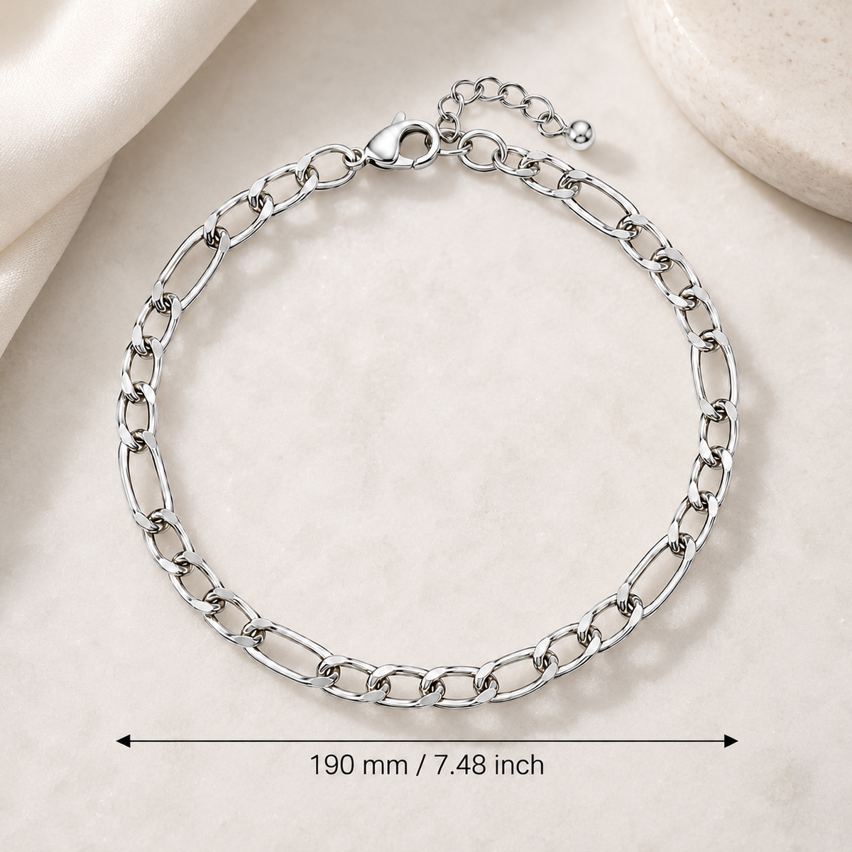 Silver-tone stainless steel bracelet, 19 cm long, style 3
