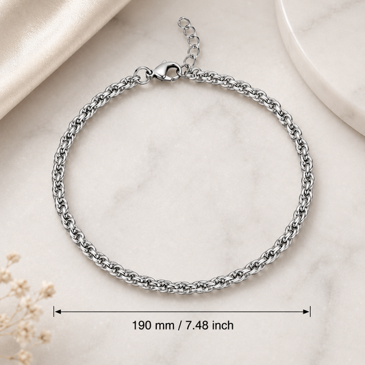 Silver-tone stainless steel bracelet, 19 cm long, style 5