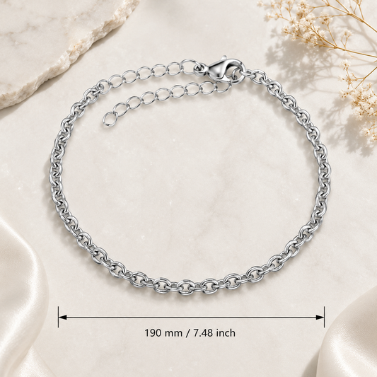 Silver-tone stainless steel bracelet, 19 cm long, style 8