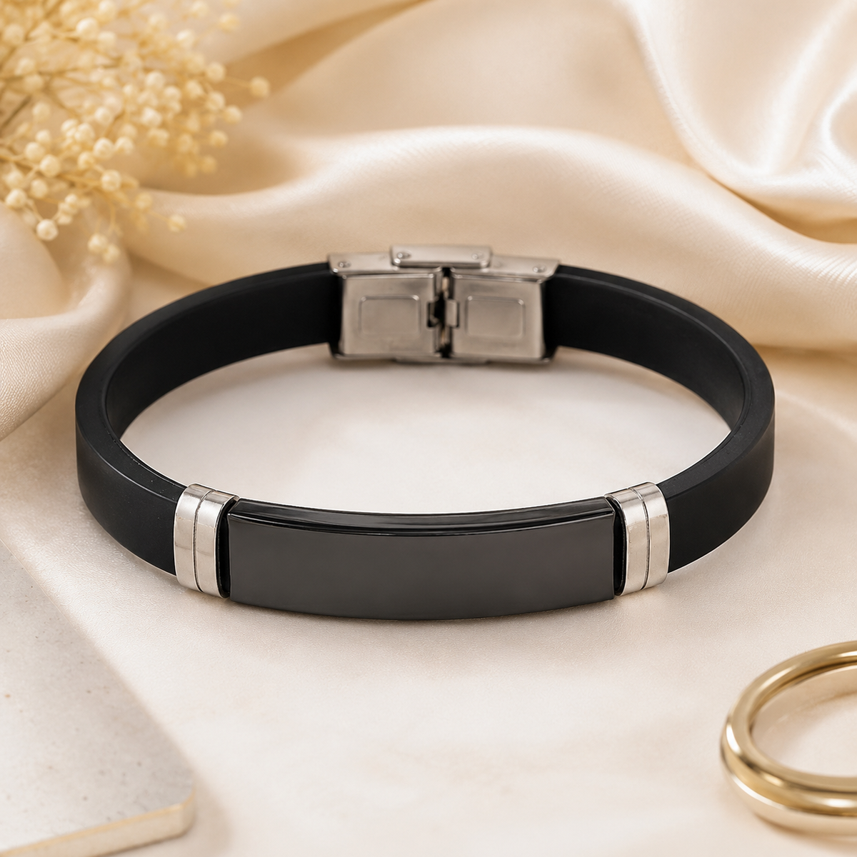 Silicone bracelet with stainless steel plate, KalinumX