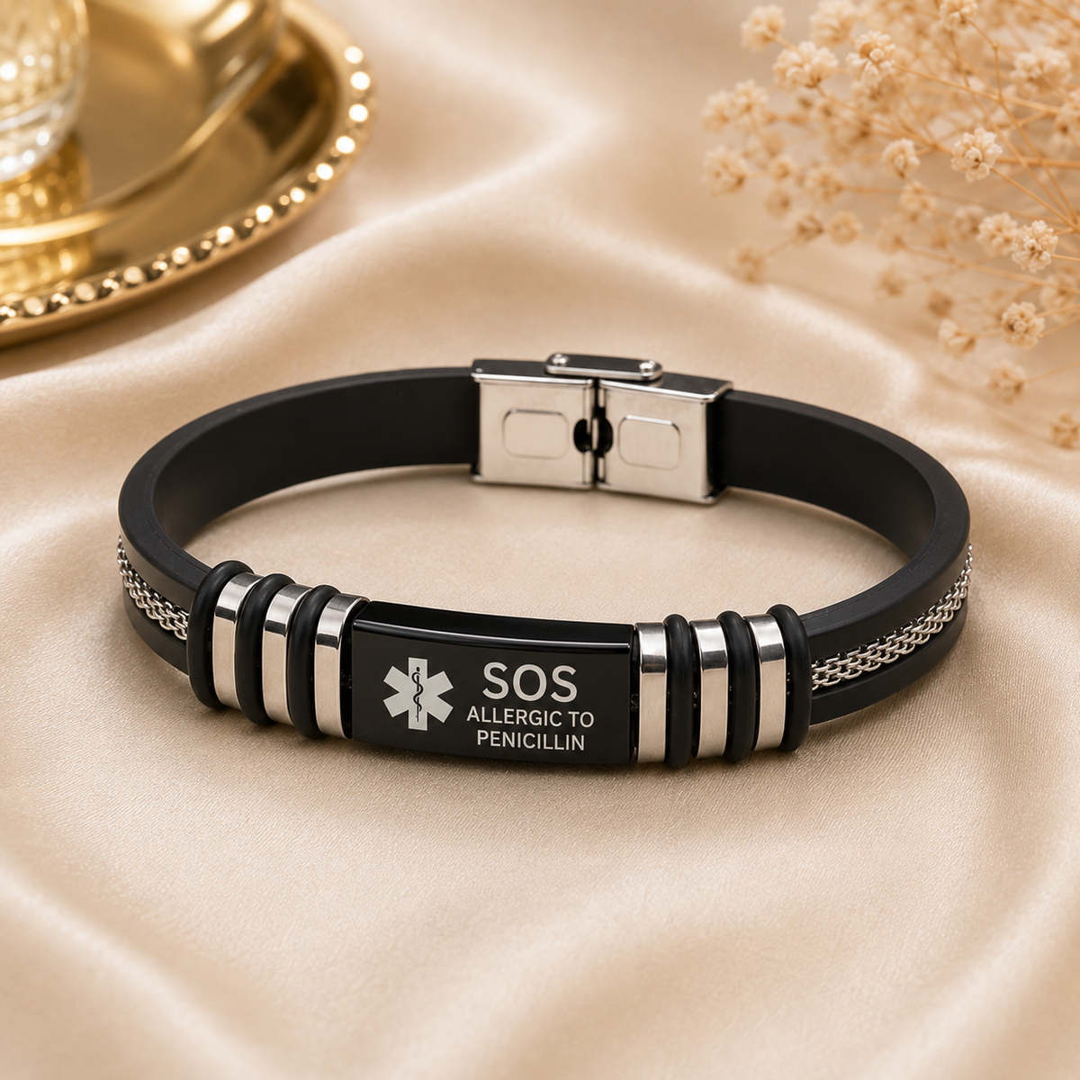Silicone bracelet with stainless steel plate, KalinumX