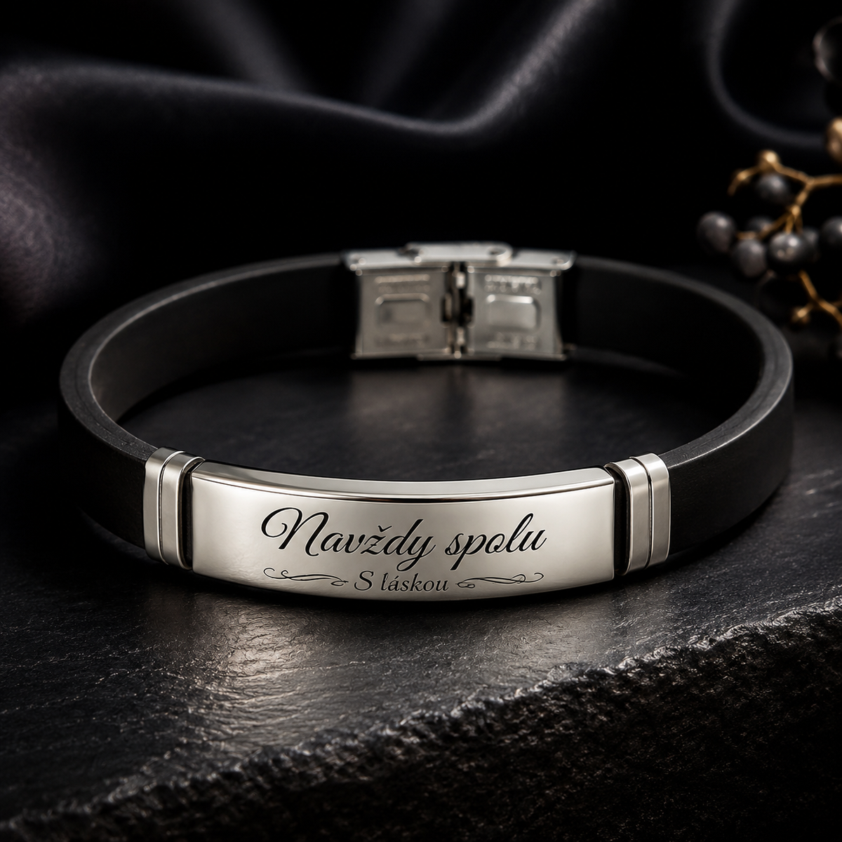 Silicone bracelet with stainless steel plate, KalinumX