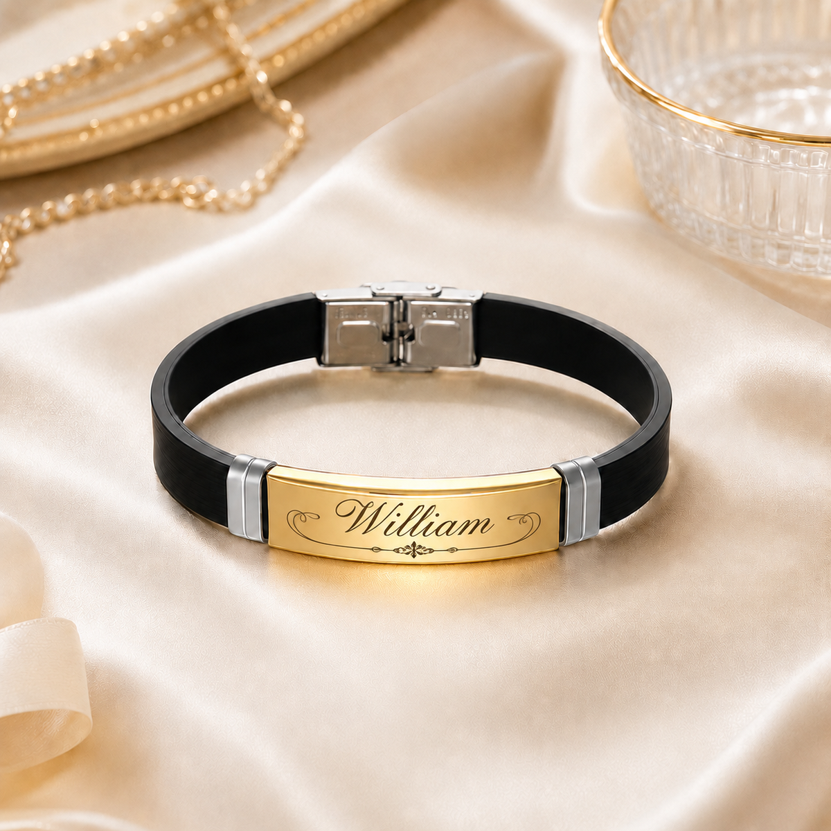 Silicone bracelet with stainless steel plate, KalinumX