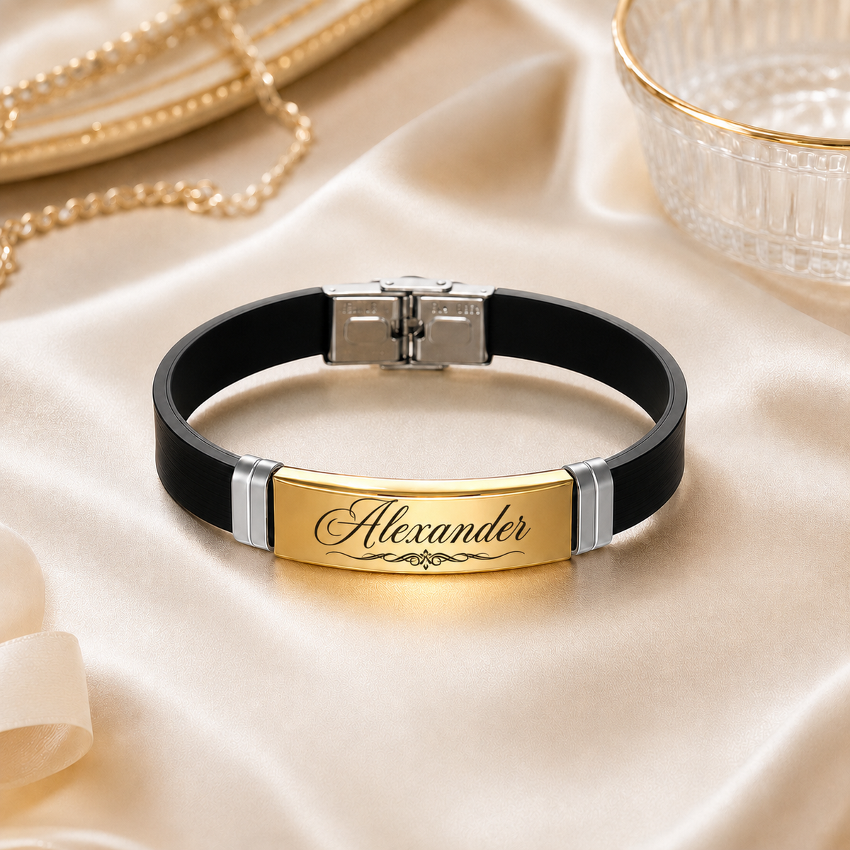 Silicone bracelet with stainless steel plate, KalinumX