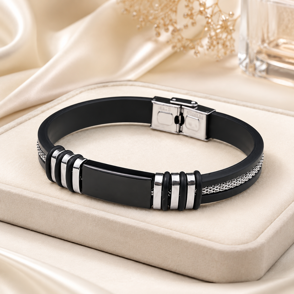 Silicone bracelet with stainless steel plate, KalinumX