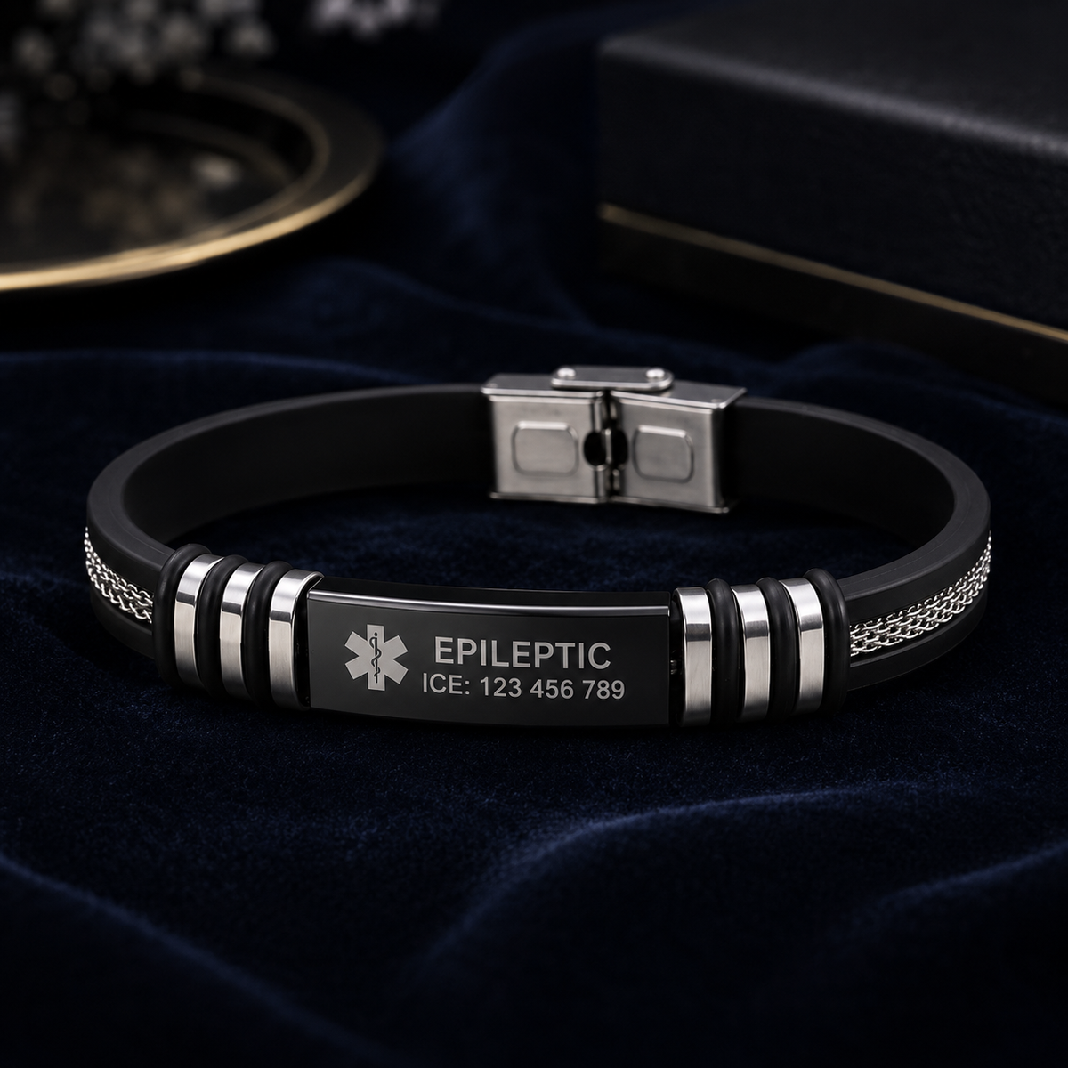 Silicone bracelet with stainless steel plate, KalinumX