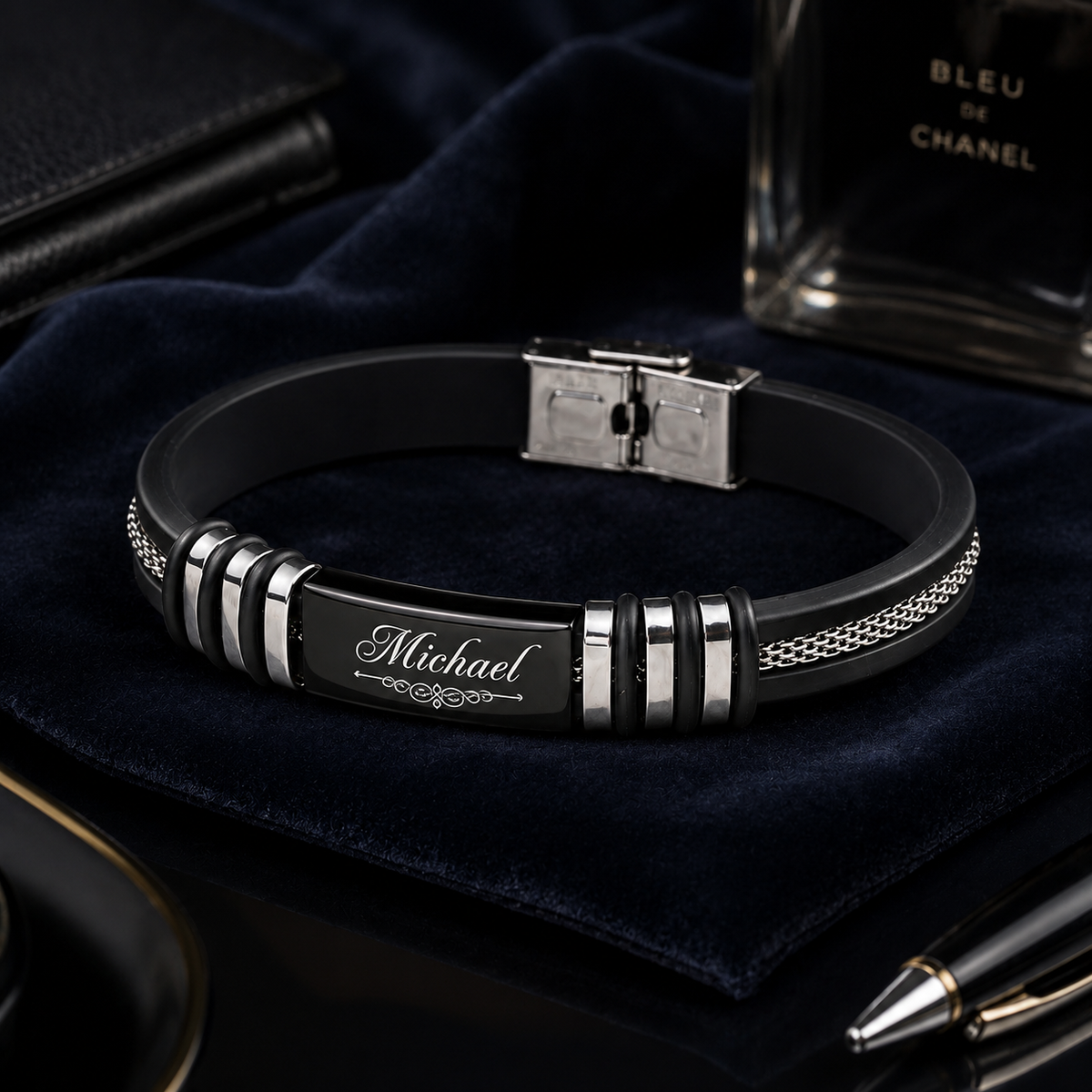 Silicone bracelet with stainless steel plate, KalinumX