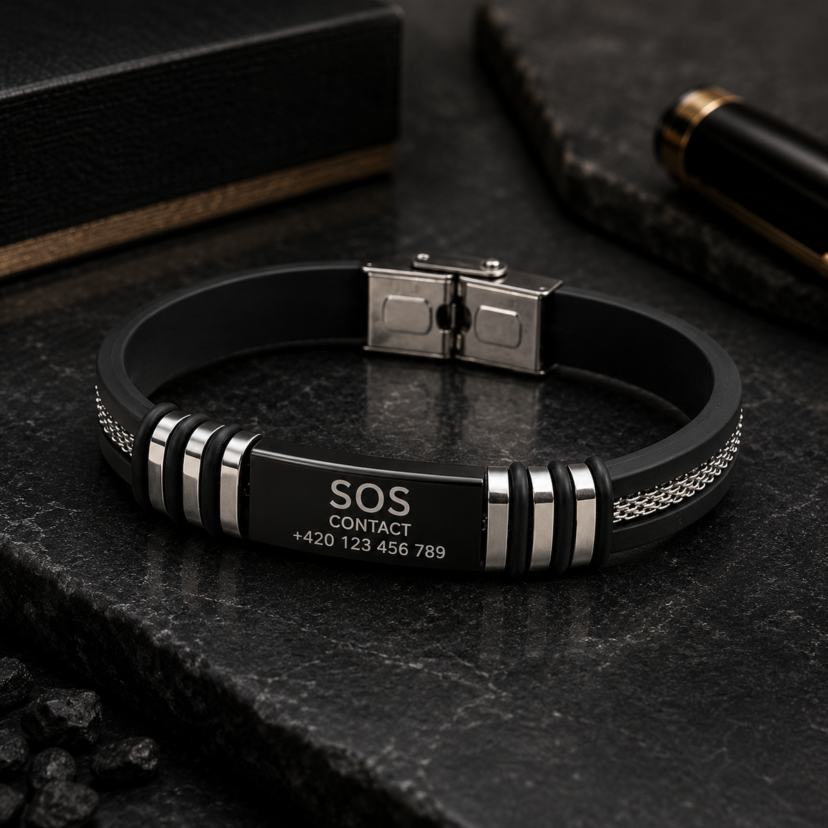 Silicone bracelet with stainless steel plate, KalinumX