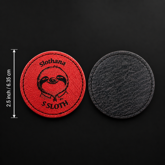 Slothana PU leather patch – round – Classic Sloth – 63 mm – red