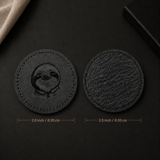 Slothana PU leather patch – round – Classic Sloth – 63 mm – grey