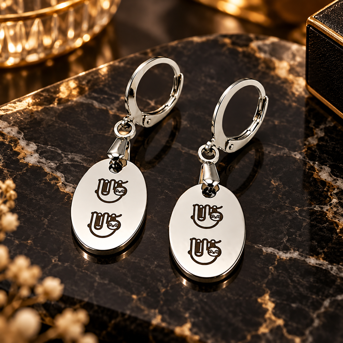 Slothana Stainless Steel Earrings – SLOTH – Pair 17.5 × 11.5 mm