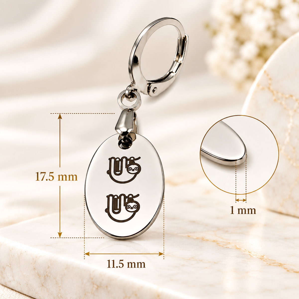 Slothana Stainless Steel Earrings – SLOTH – Pair 17.5 × 11.5 mm