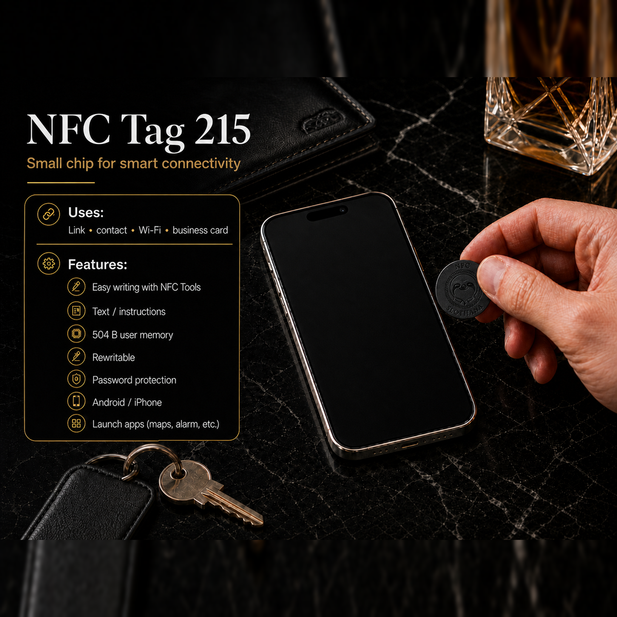 Slothana-NFC-Aufkleber, Ø 25 mm, mit fertiger SLOTHANA-Gravur