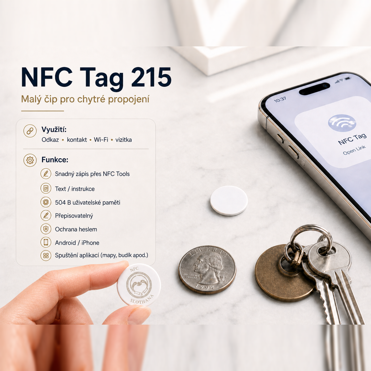 Slothana-NFC-Aufkleber, Ø 25 mm, mit fertiger SLOTHANA-Gravur