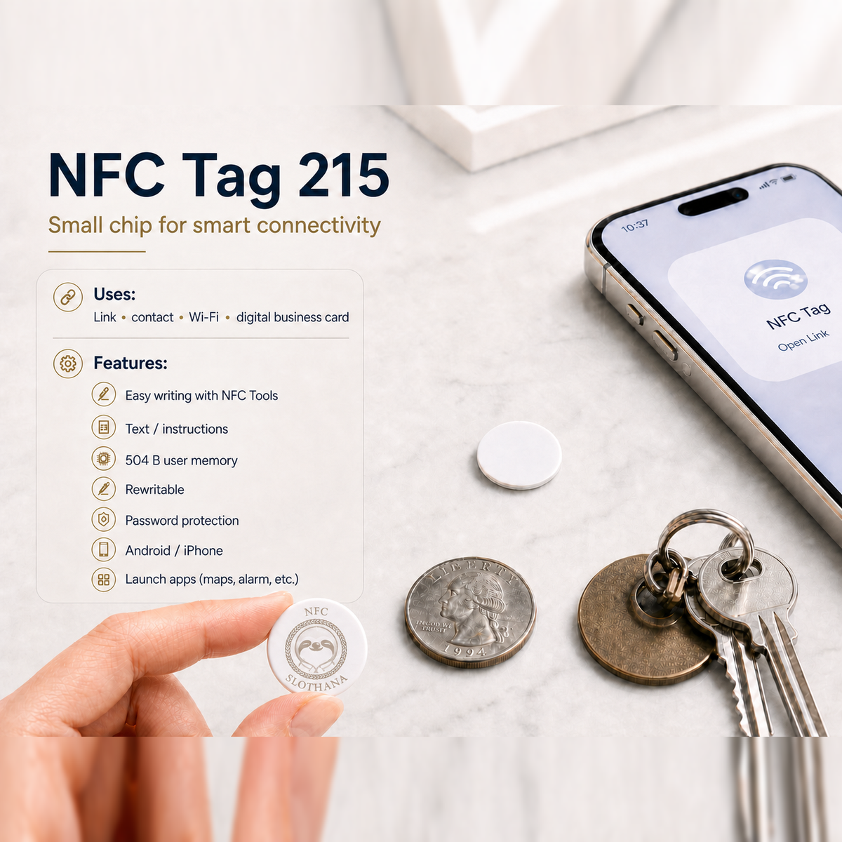 Slothana-NFC-Aufkleber, Ø 25 mm, mit fertiger SLOTHANA-Gravur