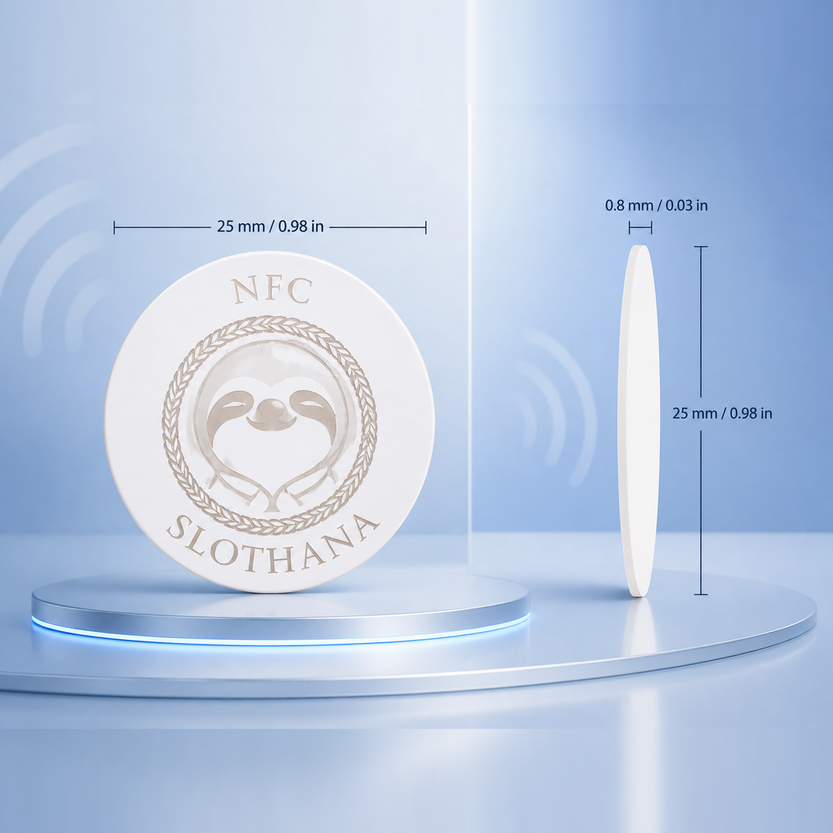 Slothana-NFC-Aufkleber, Ø 25 mm, mit fertiger SLOTHANA-Gravur