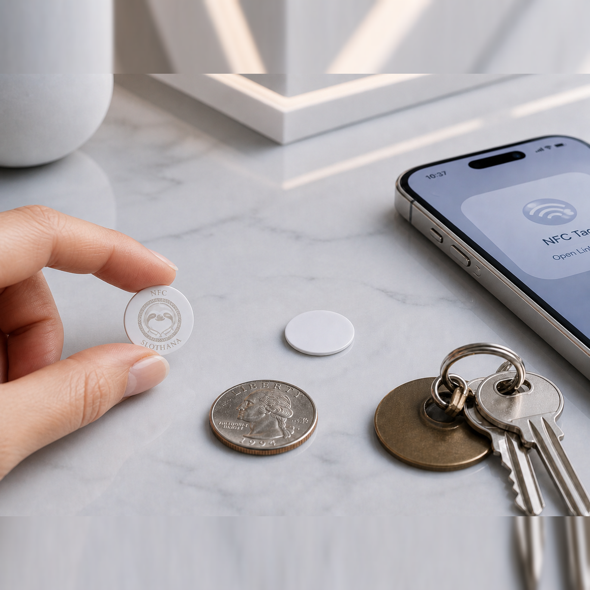Slothana-NFC-Aufkleber, Ø 25 mm, mit fertiger SLOTHANA-Gravur