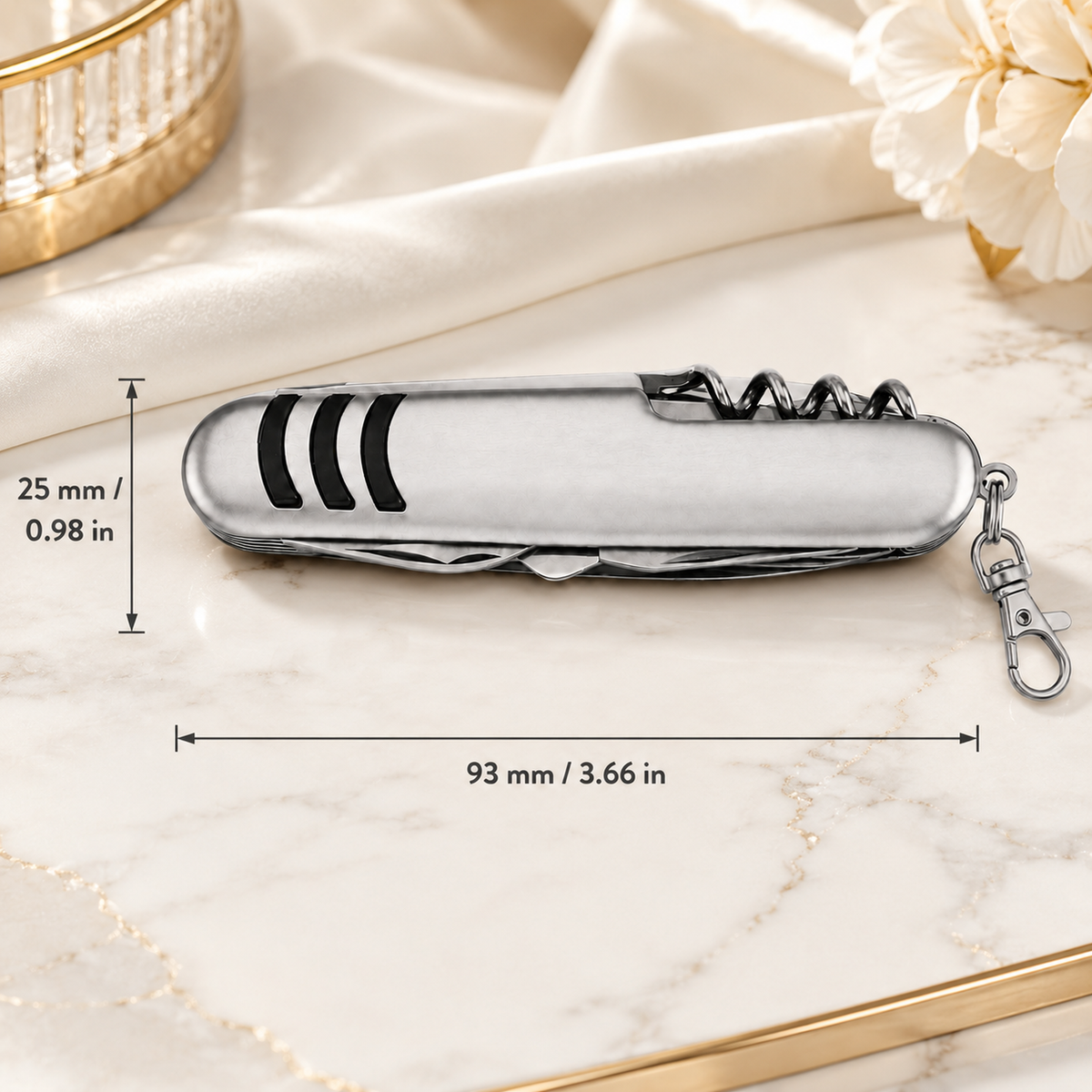 Multifunctional stainless steel pocket knife, 93 × 25 mm