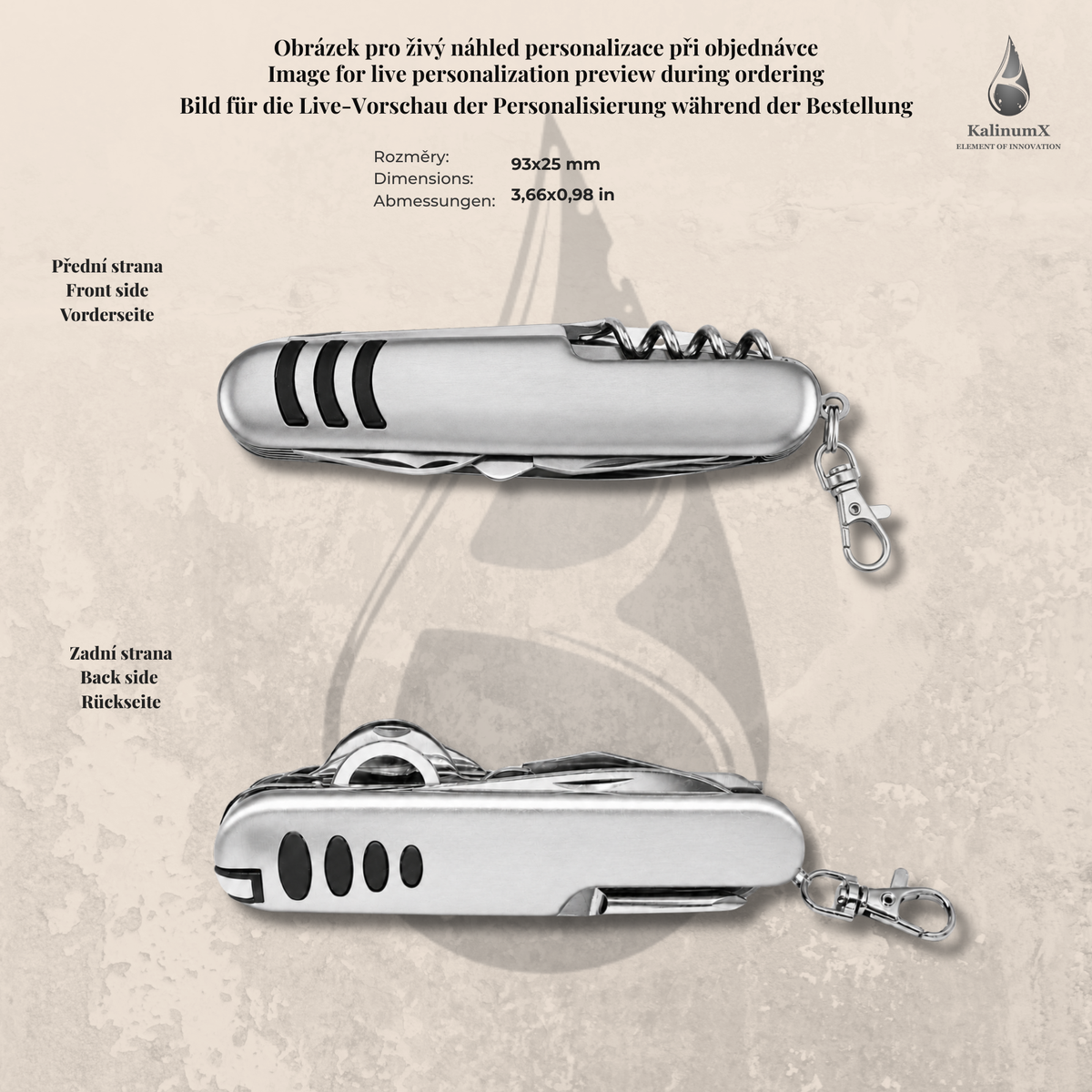 Multifunctional stainless steel pocket knife, 93 × 25 mm