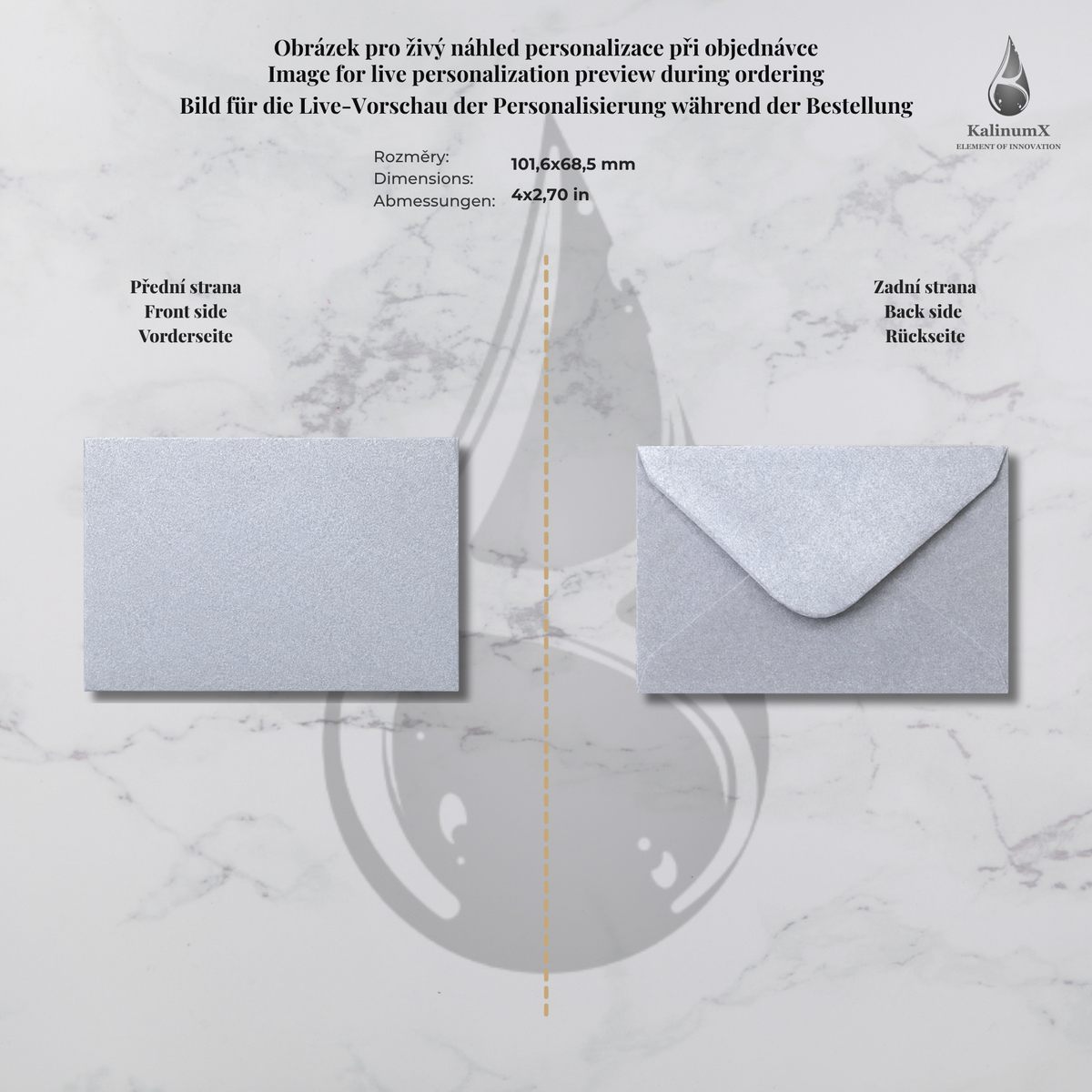 Paper envelope, 101.6 × 68.5 mm, with engraving