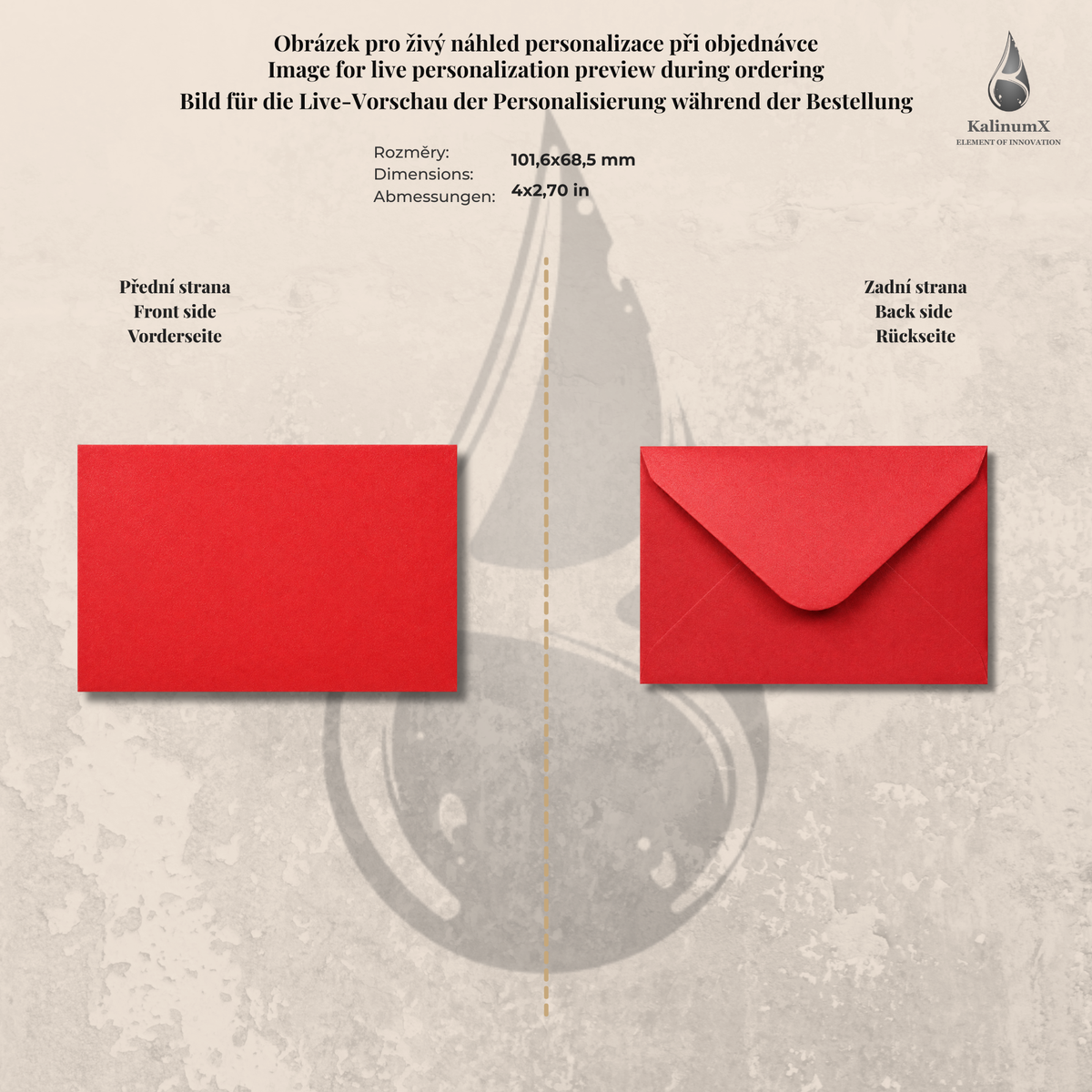 Paper envelope, 101.6 × 68.5 mm, with engraving