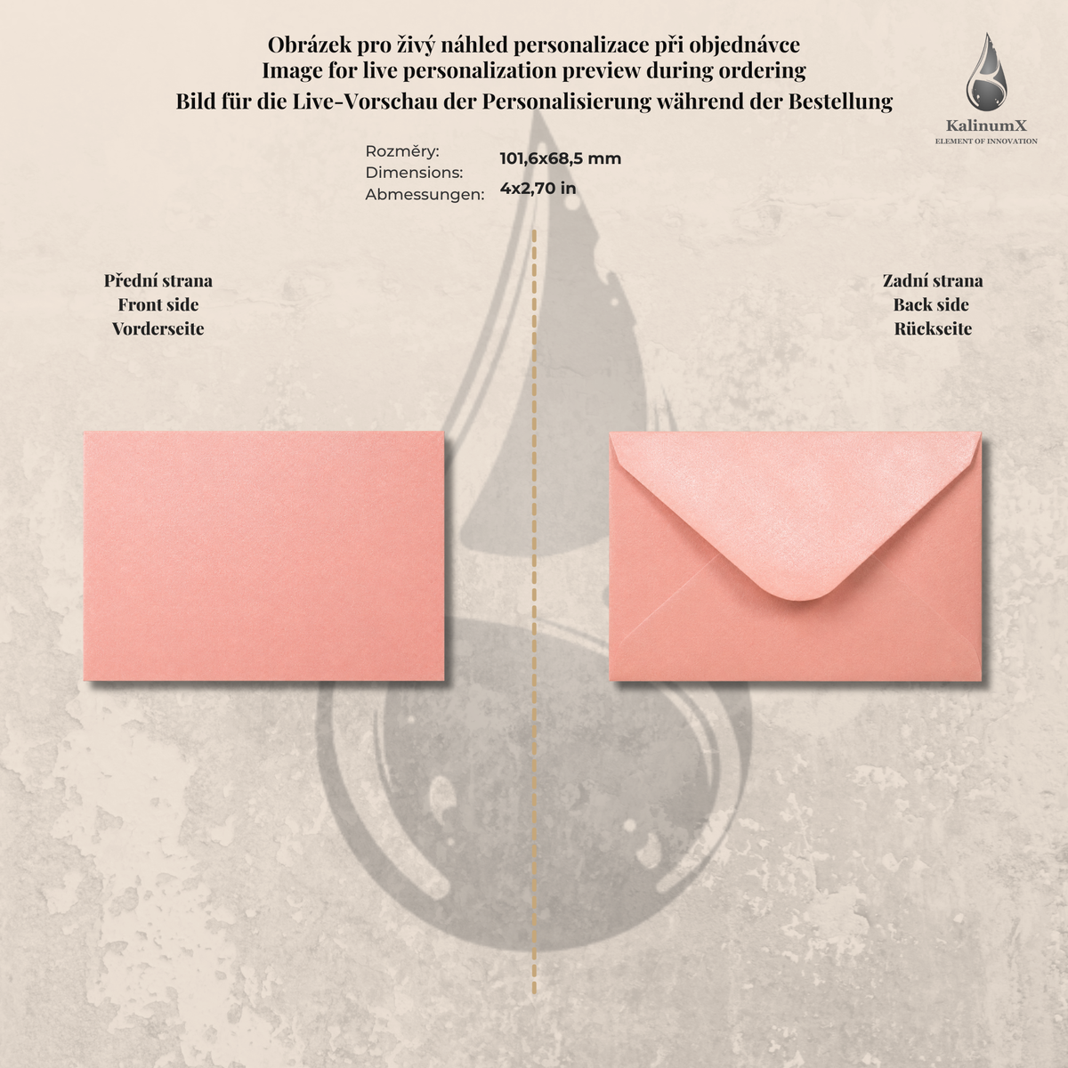 Paper envelope, 101.6 × 68.5 mm, with engraving