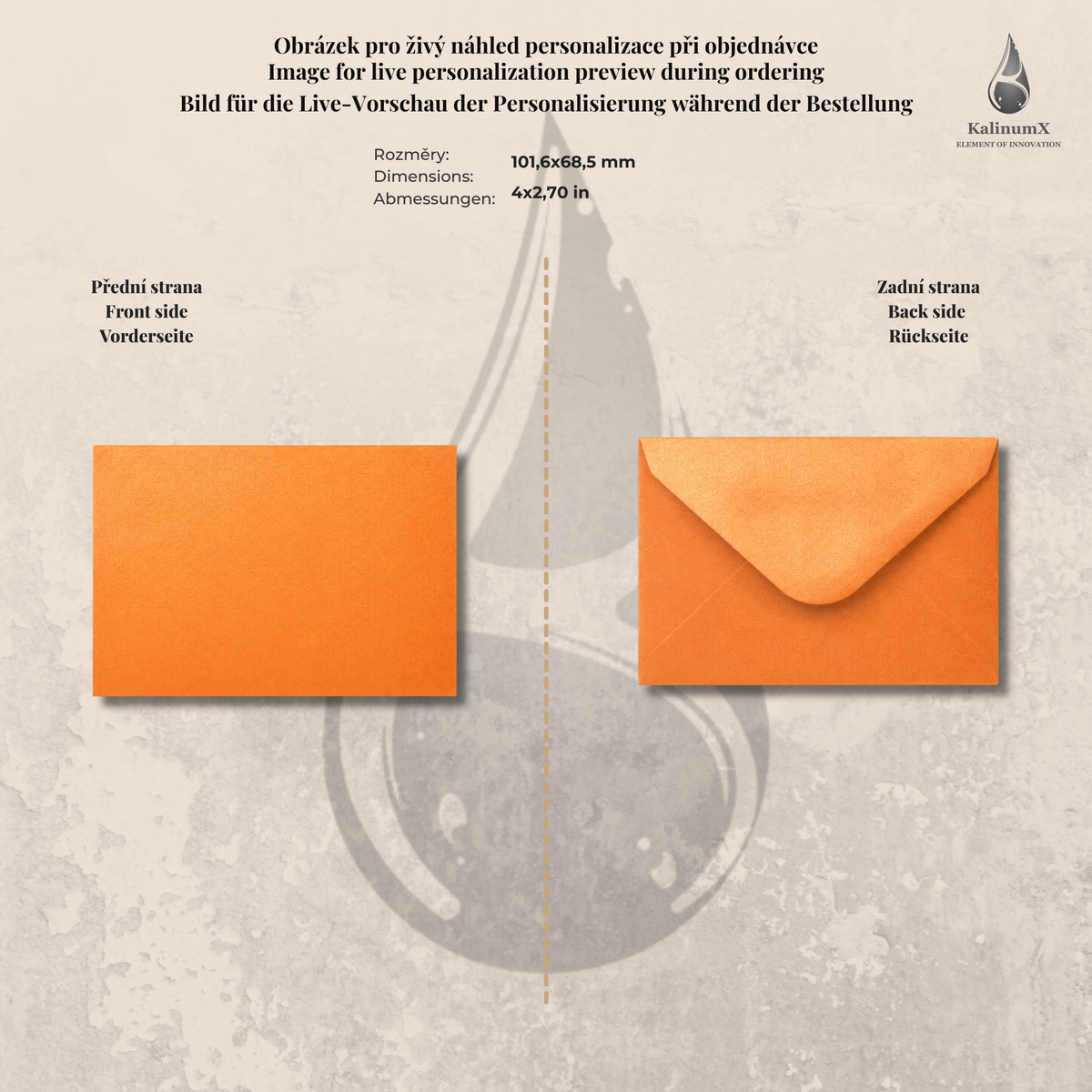 Paper envelope, 101.6 × 68.5 mm, with engraving