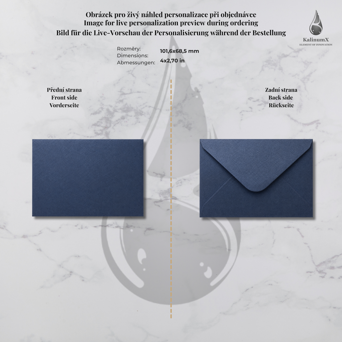 Paper envelope, 101.6 × 68.5 mm, with engraving