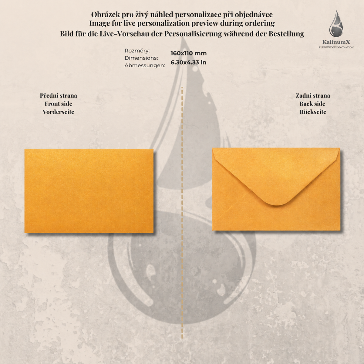 Paper envelope, 160 × 110 mm, with engraving