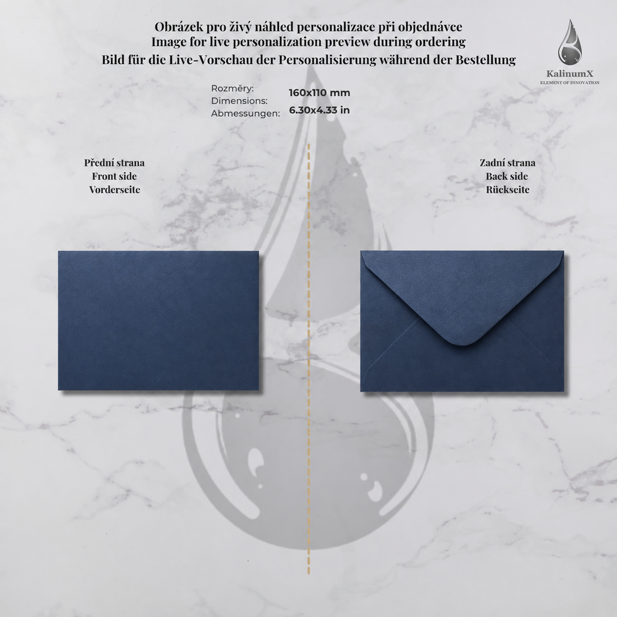 Paper envelope, 160 × 110 mm, with engraving