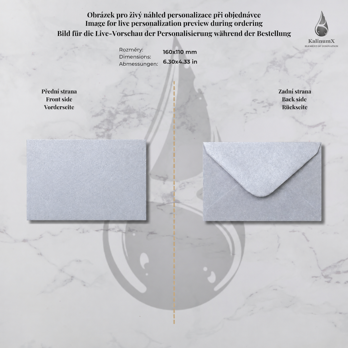 Paper envelope, 160 × 110 mm, with engraving