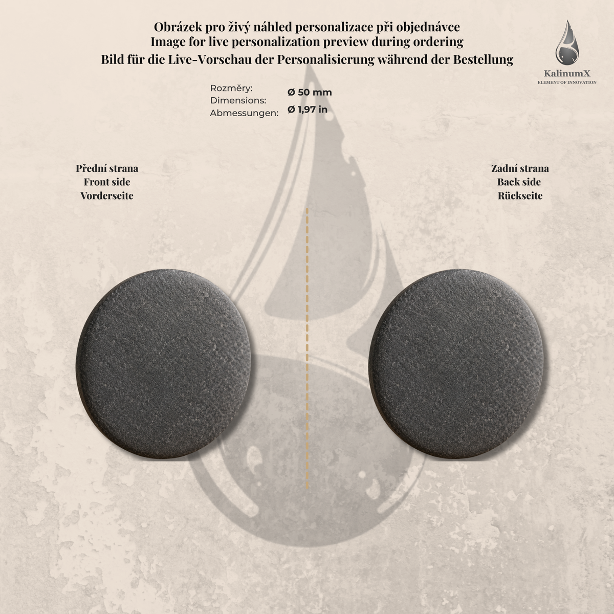 Natural black and white pebble, 50 mm, with engraving