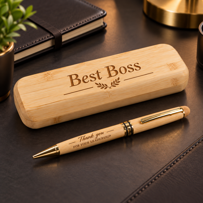 Bamboo pen with case – with engraving