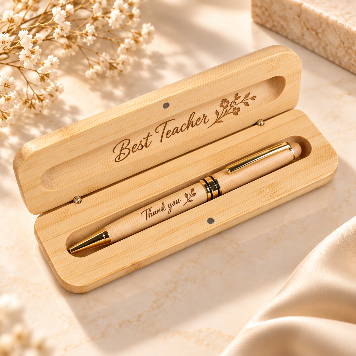 Bamboo pen with case – with engraving
