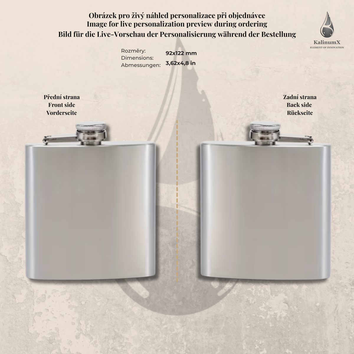 Hip flask, 210 ml, stainless steel, silver-tone, with engraving