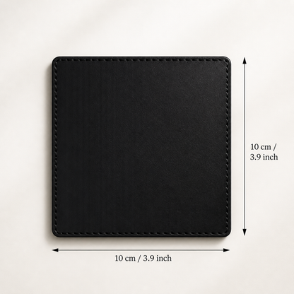 Untersetzer aus Kunstleder, 100 × 100 mm, schwarz, mit Gravur