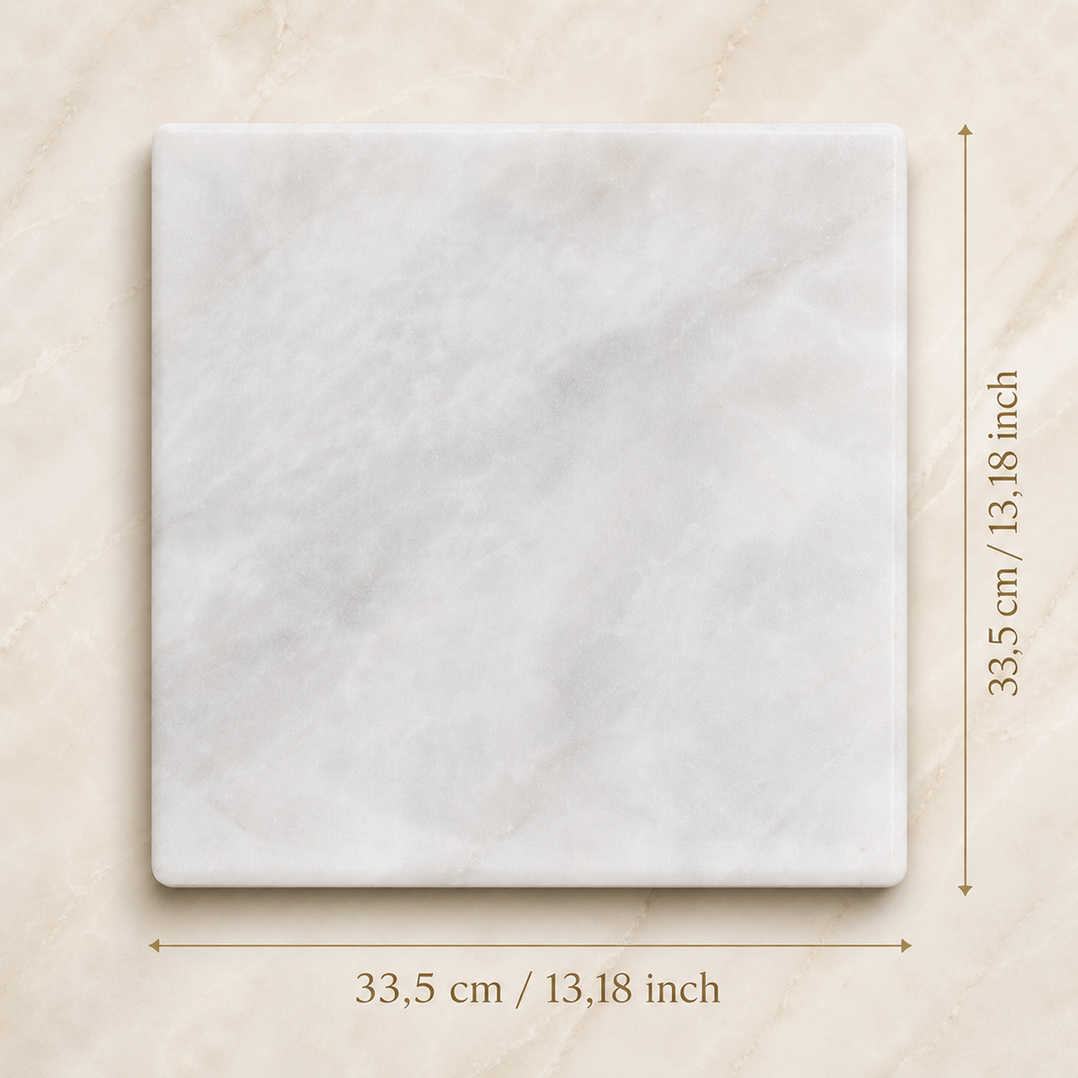 Marmoruntersetzer, 100 × 100 × 10 mm, weiß-grau, mit Gravur