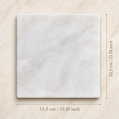 Marmoruntersetzer, 100 × 100 × 10 mm, weiß-grau, mit Gravur