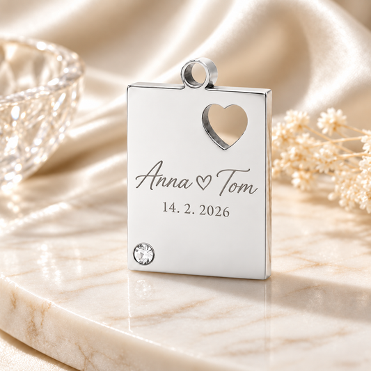Stainless steel plate pendant with heart cutout, KalinumX