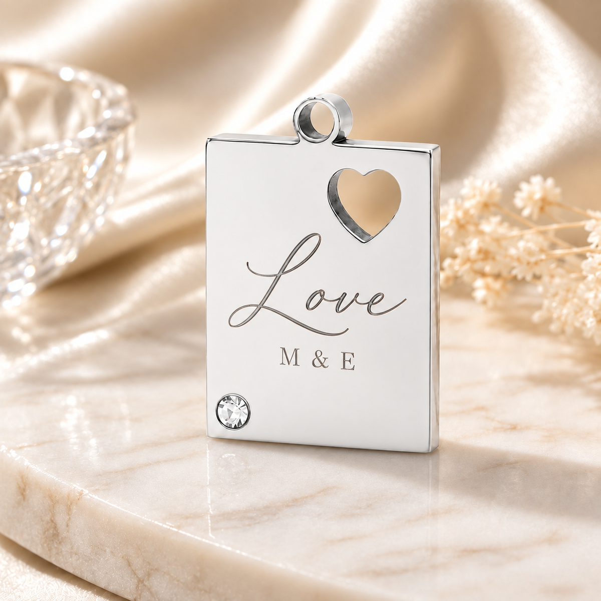 Stainless steel plate pendant with heart cutout, KalinumX