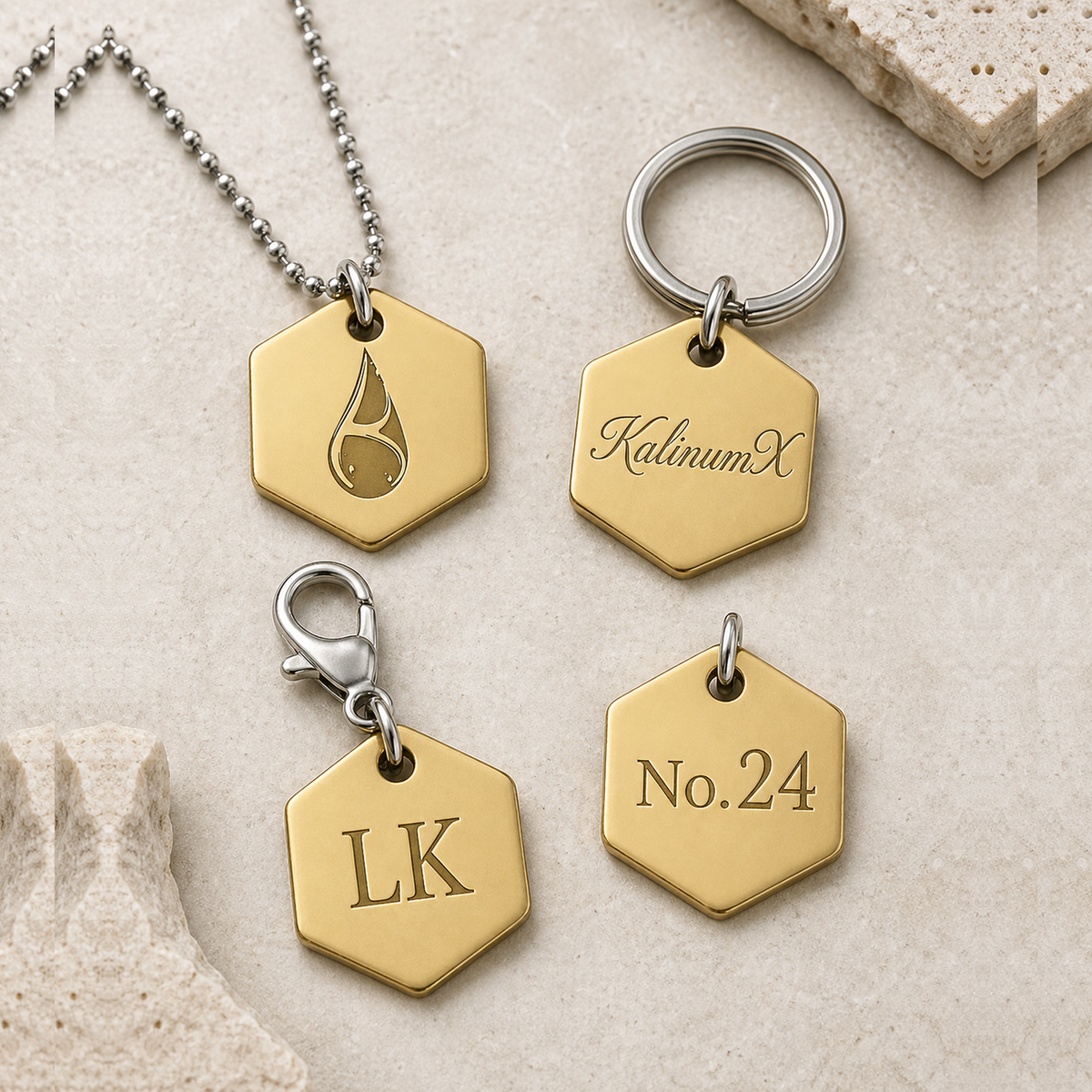 Hexagonal brass pendant