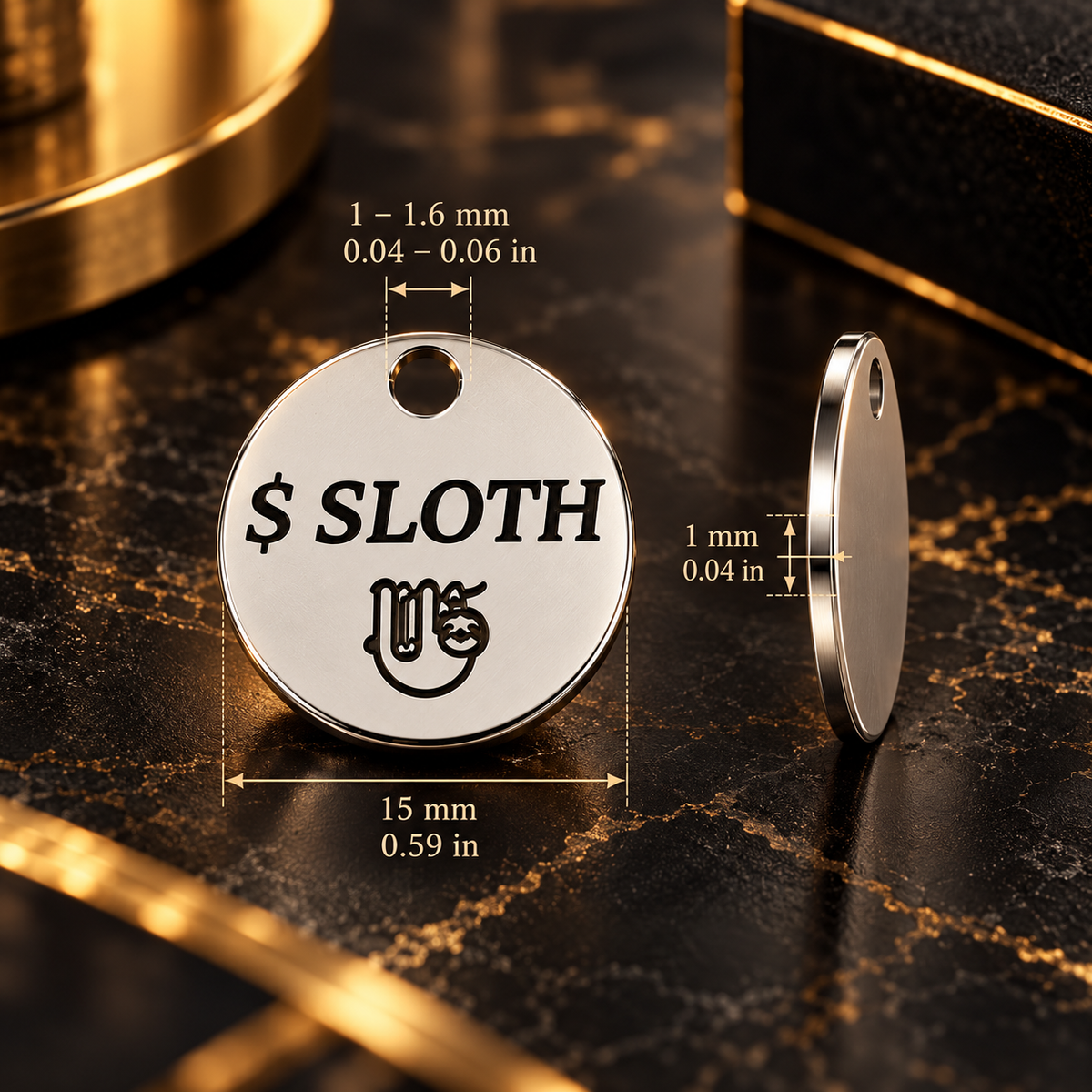 Runder Anhänger aus Edelstahl – Ø 15 mm – Slothana-Motiv SLOTH