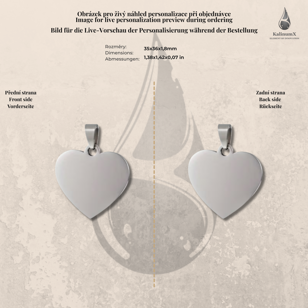 Large stainless steel heart pendant – 36 × 35 mm – silver-tone, KalinumX