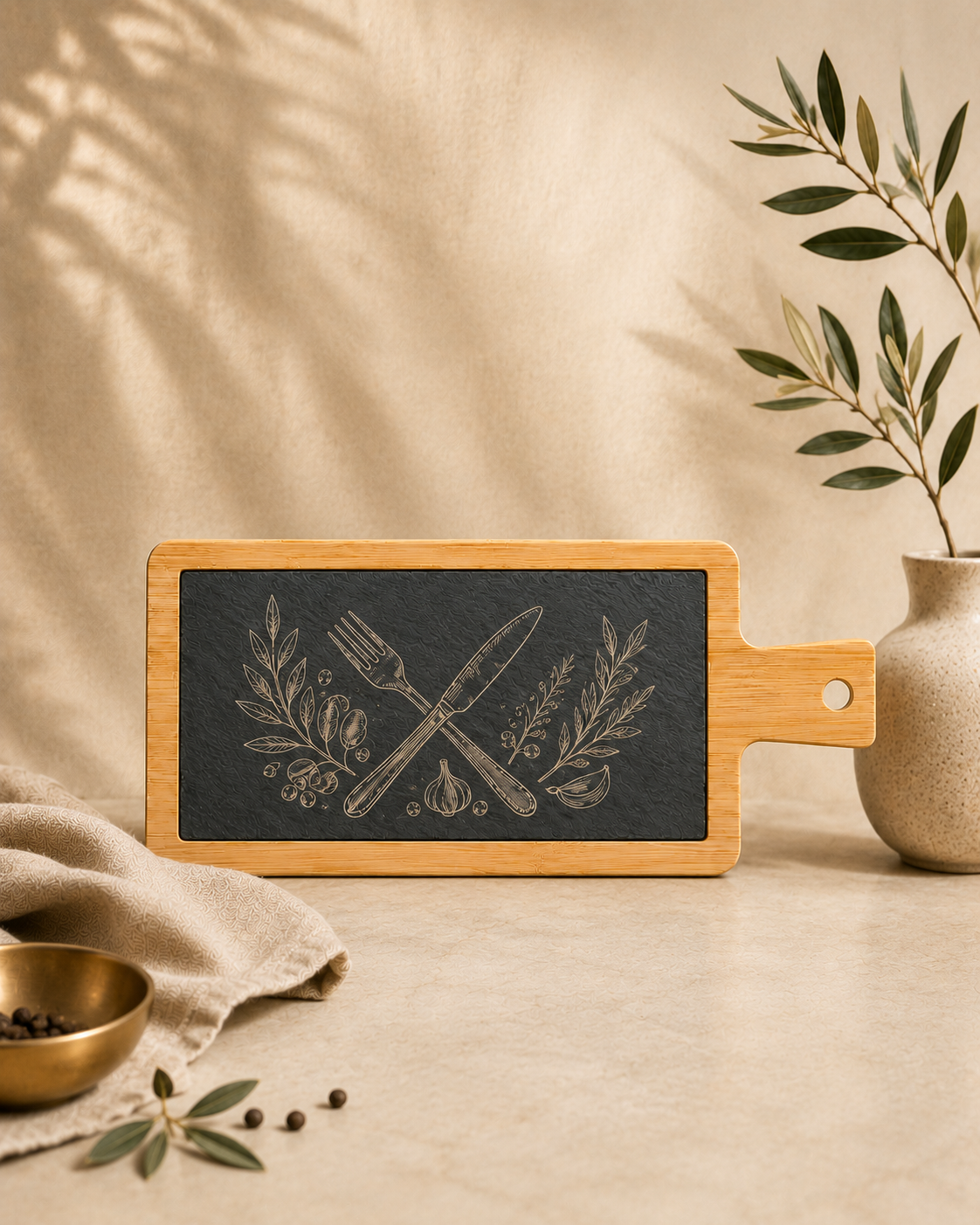 Schieferplatte mit Holzrand – 330 × 90 mm – mit Gravur