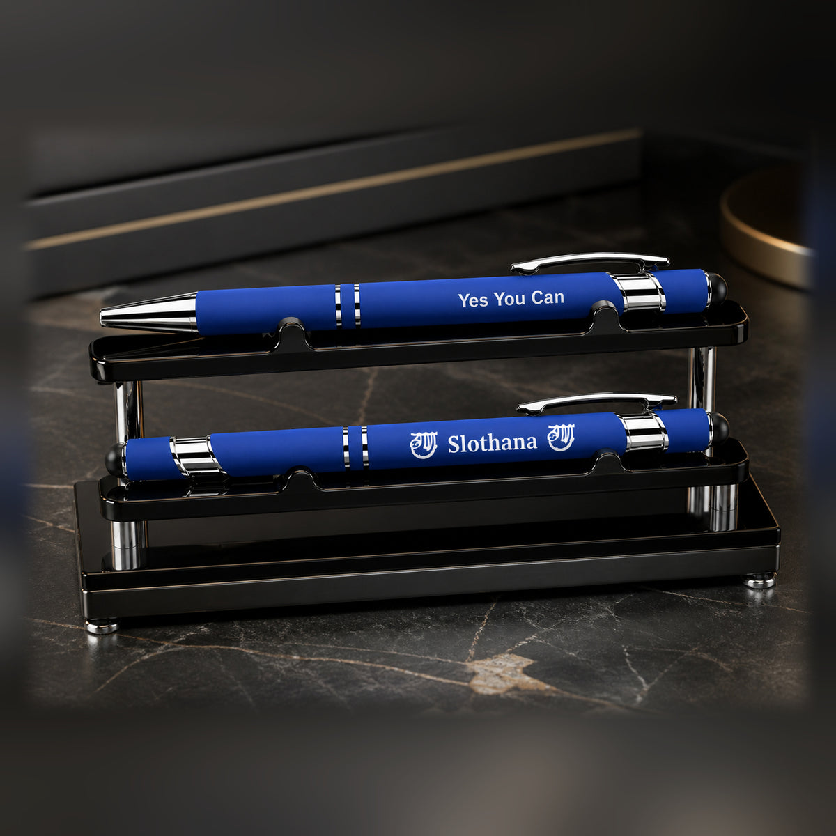 Slothana metal stylus ballpoint pen – 143 mm – blue – with engraving
