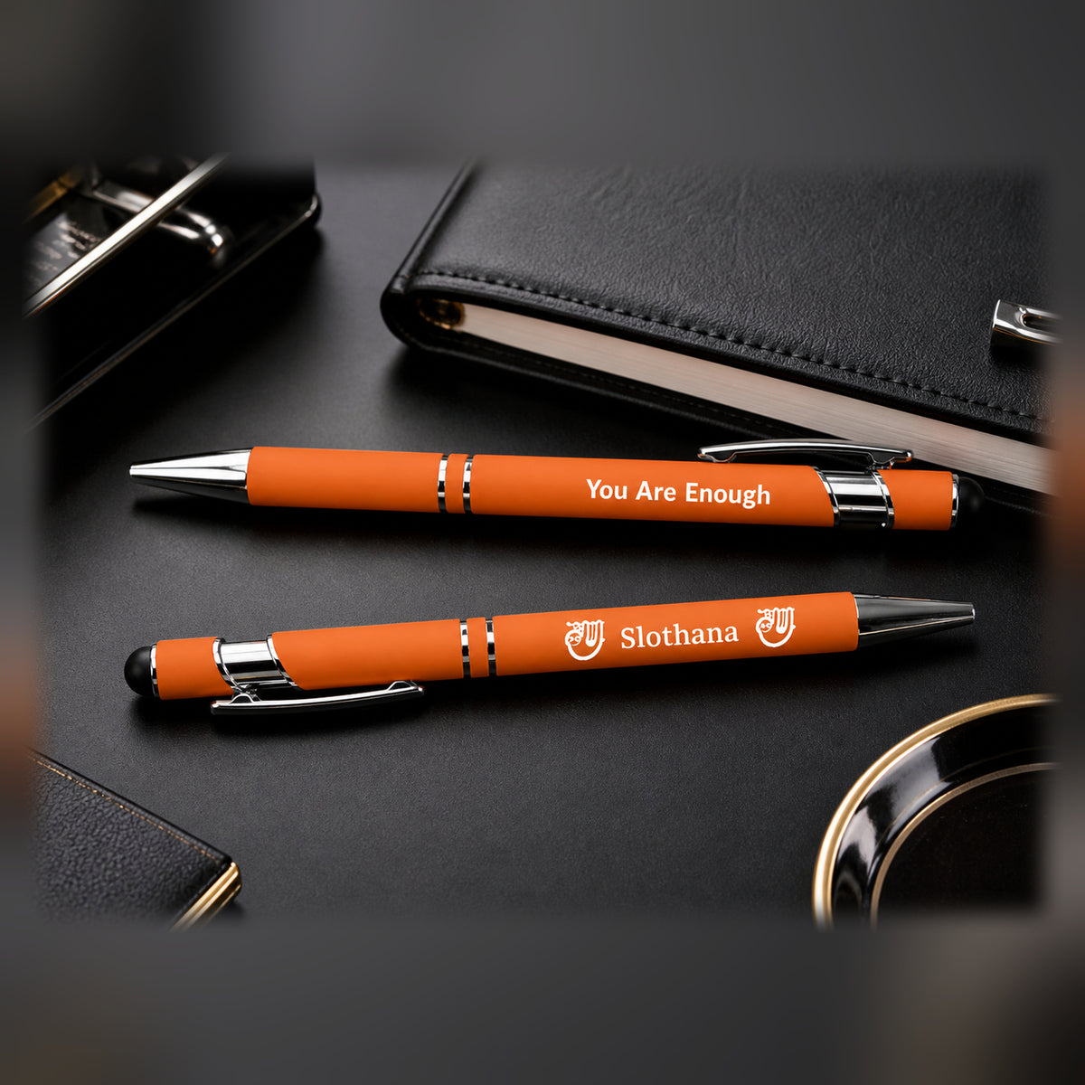 Slothana metal stylus ballpoint pen – 143 mm – orange – with engraving
