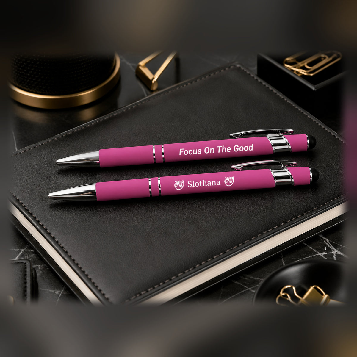 Slothana metal stylus ballpoint pen – 143 mm – pink – with engraving