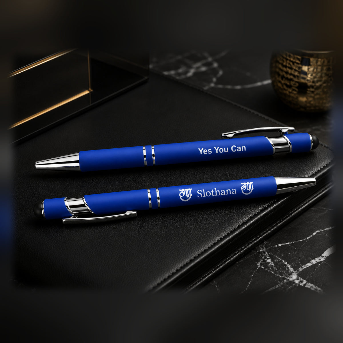 Slothana metal stylus ballpoint pen – 143 mm – blue – with engraving